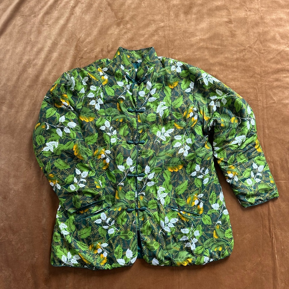 🌿 VINTAGE PLANTS N LEAVES PRINTED GREEN FLORAL BUTTON UP JACKET 🌿